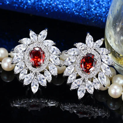 Luxury Feather Shape White Gold Plated Cubic Zirconia Bridal Stud Earrings for Women