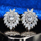 Luxury Feather Shape White Gold Plated Cubic Zirconia Bridal Stud Earrings for Women
