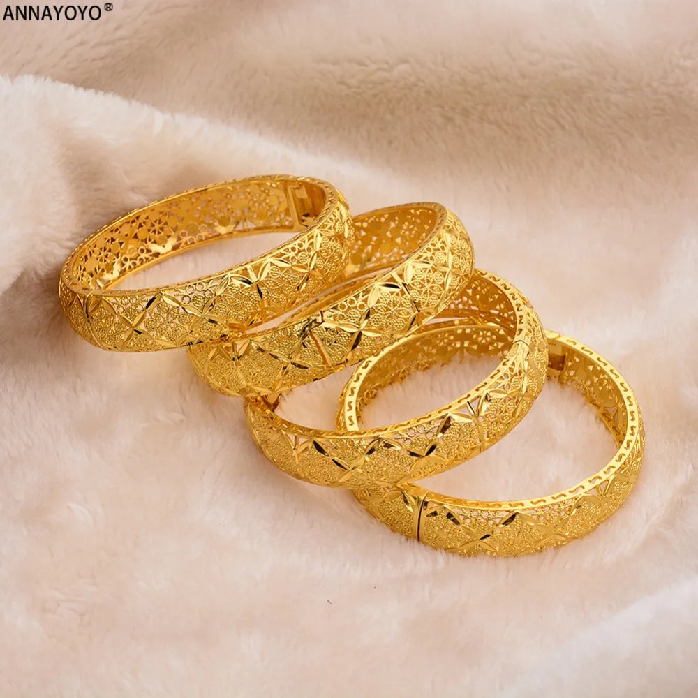 New Luxury Gold Color Bangles Women Men Girls Ethiopian African Dubai Wedding Bracelet Pulseras Party Gifts