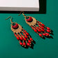 2020 Vintage Ethnic Bohemian White Beads Jhumka Earrings Geometric Metal Tassel Indian Earrings Tibetan Jewelry