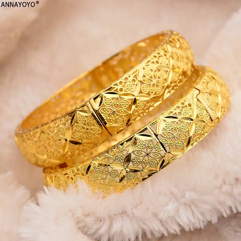 New Luxury Gold Color Bangles Women Men Girls Ethiopian African Dubai Wedding Bracelet Pulseras Party Gifts