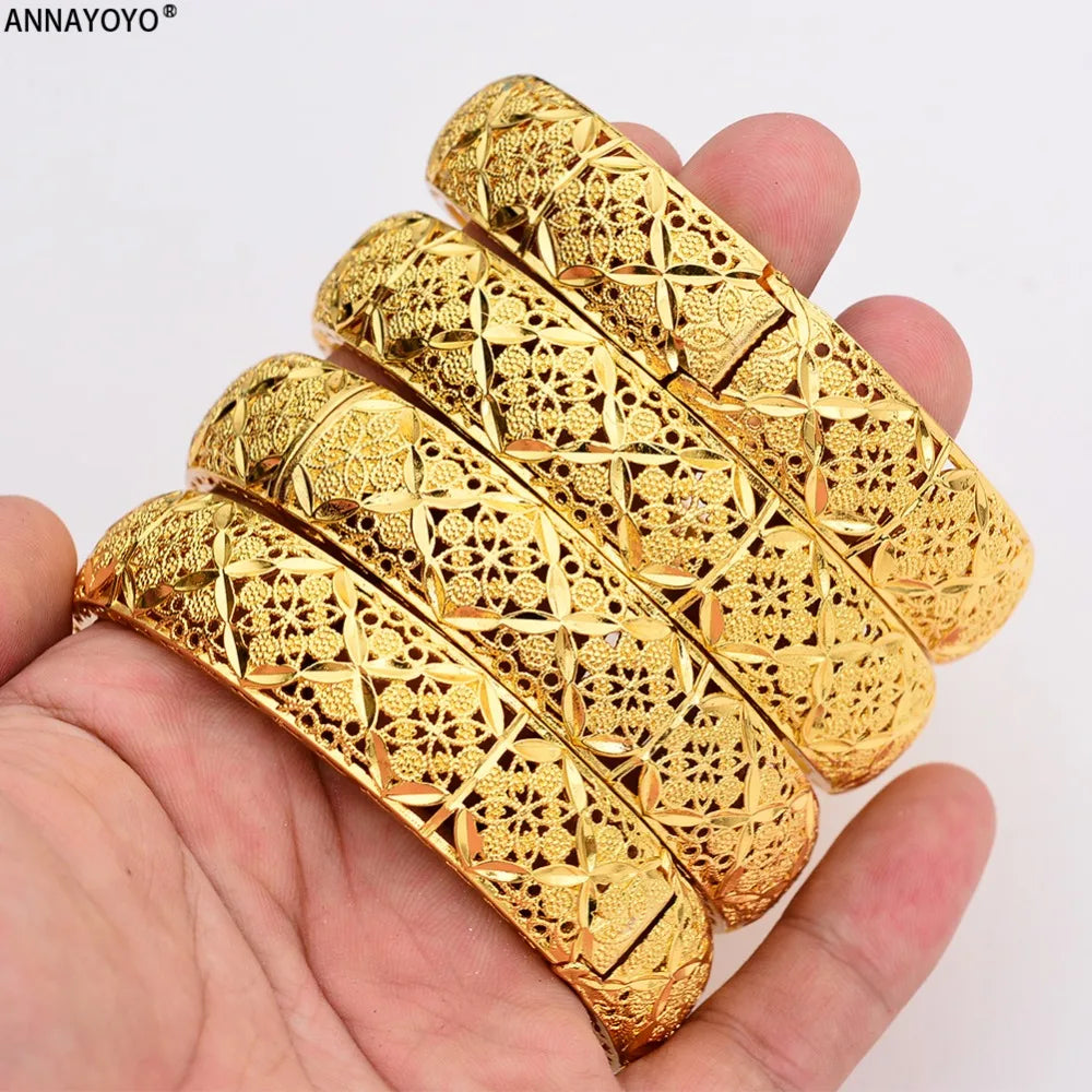 New Luxury Gold Color Bangles Women Men Girls Ethiopian African Dubai Wedding Bracelet Pulseras Party Gifts