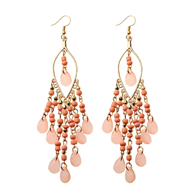 2020 Vintage Ethnic Bohemian White Beads Jhumka Earrings Geometric Metal Tassel Indian Earrings Tibetan Jewelry