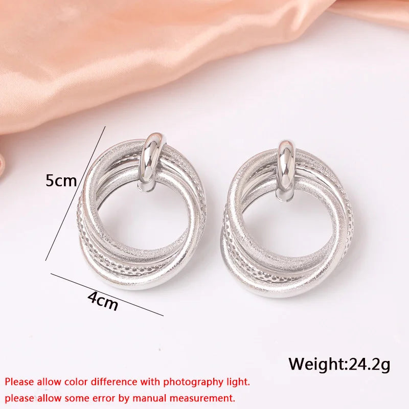Exaggerated Twisted Dangle Earrings for Women Gold Color Metal Drop Earrings Heavy Multi Circles Earrings pendientes mujer