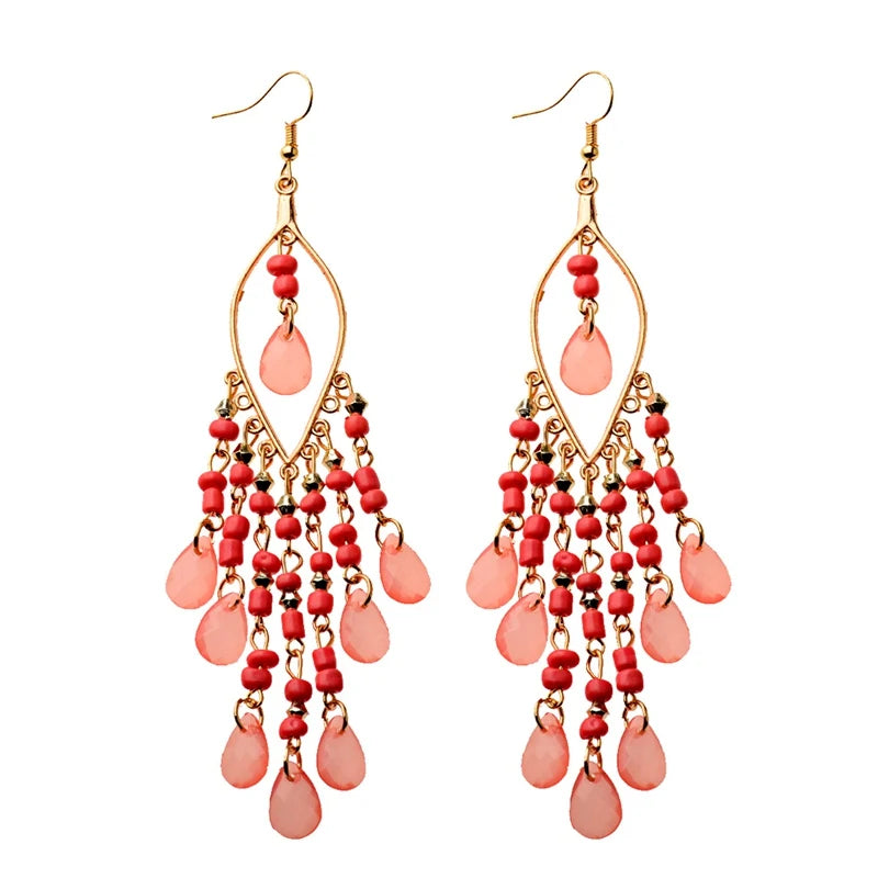 2020 Vintage Ethnic Bohemian White Beads Jhumka Earrings Geometric Metal Tassel Indian Earrings Tibetan Jewelry