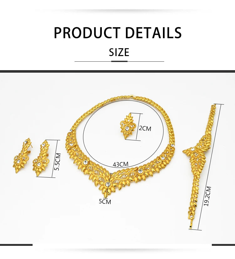 ANIID Dubai Jewelry Sets Gold Color 24k Luxury Big African Nigerian Necklace Bracelets Earring Ring For Wedding Jewelri Party