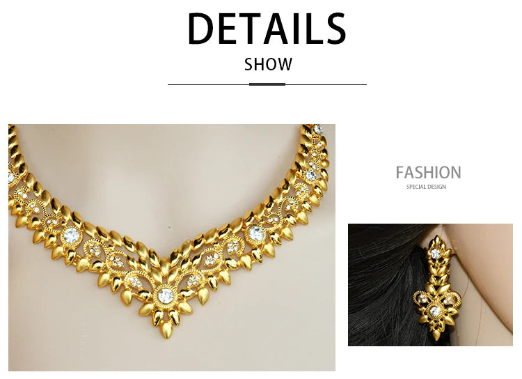 ANIID Dubai Jewelry Sets Gold Color 24k Luxury Big African Nigerian Necklace Bracelets Earring Ring For Wedding Jewelri Party