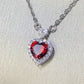 Huitan Vintage Red/Blue Heart Love Necklace for Women Luxury Inlay Bling Cubic Zirconia Elegant Lady's Accessories Party Jewelry