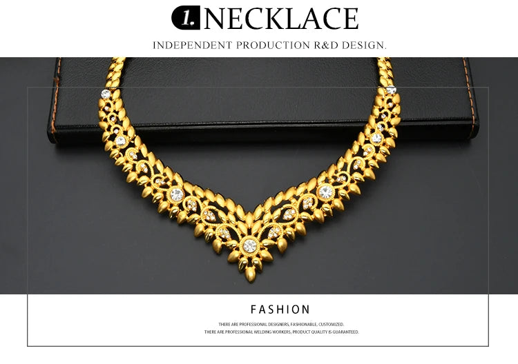 ANIID Dubai Jewelry Sets Gold Color 24k Luxury Big African Nigerian Necklace Bracelets Earring Ring For Wedding Jewelri Party