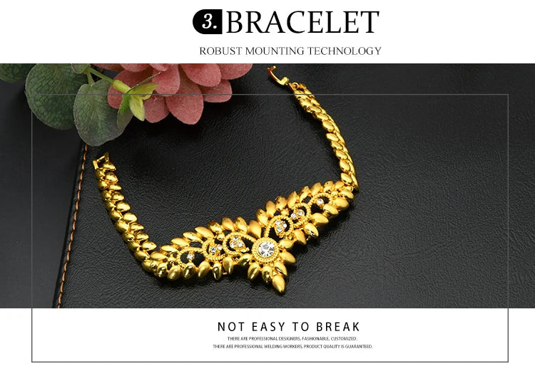 ANIID Dubai Jewelry Sets Gold Color 24k Luxury Big African Nigerian Necklace Bracelets Earring Ring For Wedding Jewelri Party