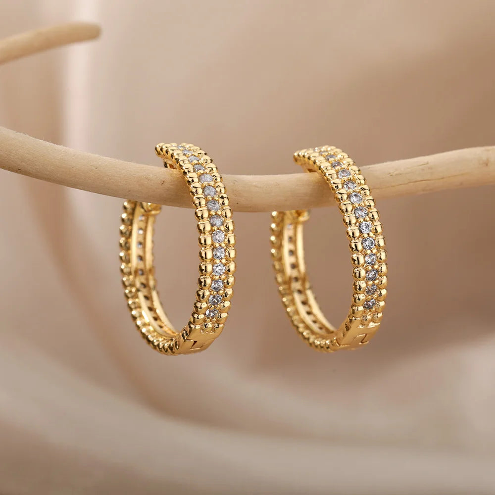 Round Hoop Earrings For Women Gold Color Stainless Steel Earrings 2024 Trend New Wedding Band Couple Jewelry Freeshipping Items
