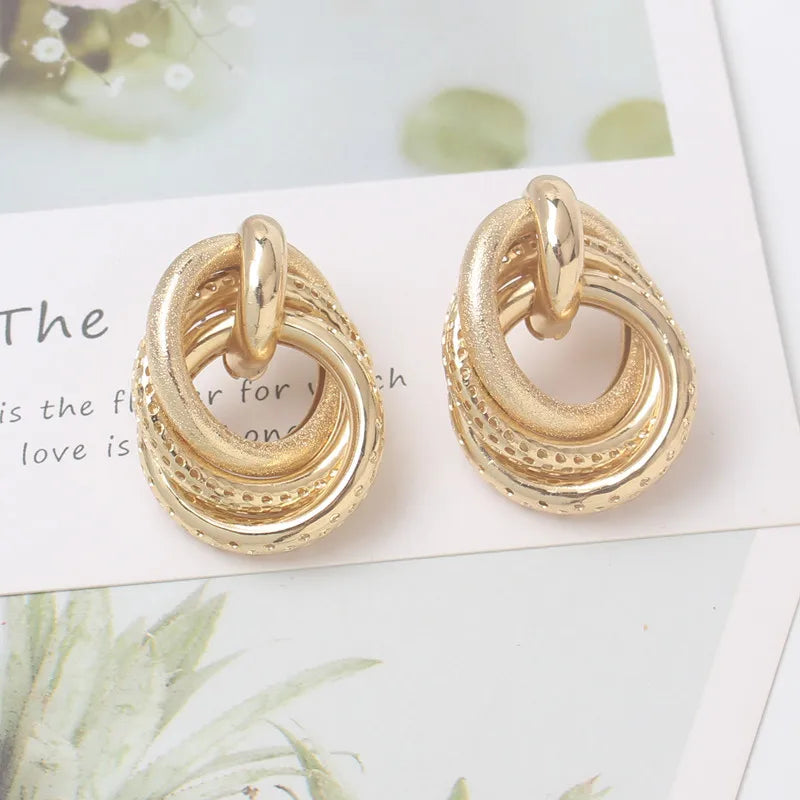 Exaggerated Twisted Dangle Earrings for Women Gold Color Metal Drop Earrings Heavy Multi Circles Earrings pendientes mujer