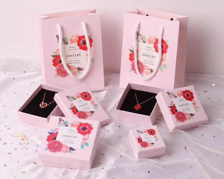 Pink Print 5Sizes Gift Box For Bracelets Earring Ring Necklace