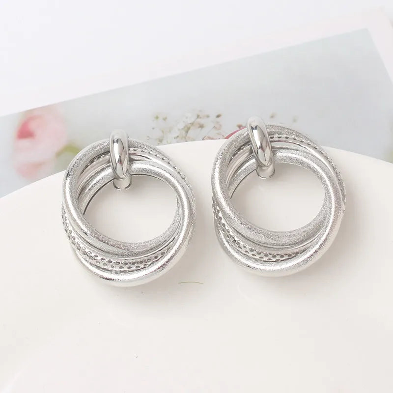 Exaggerated Twisted Dangle Earrings for Women Gold Color Metal Drop Earrings Heavy Multi Circles Earrings pendientes mujer