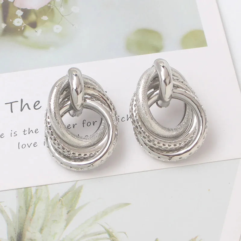 Exaggerated Twisted Dangle Earrings for Women Gold Color Metal Drop Earrings Heavy Multi Circles Earrings pendientes mujer