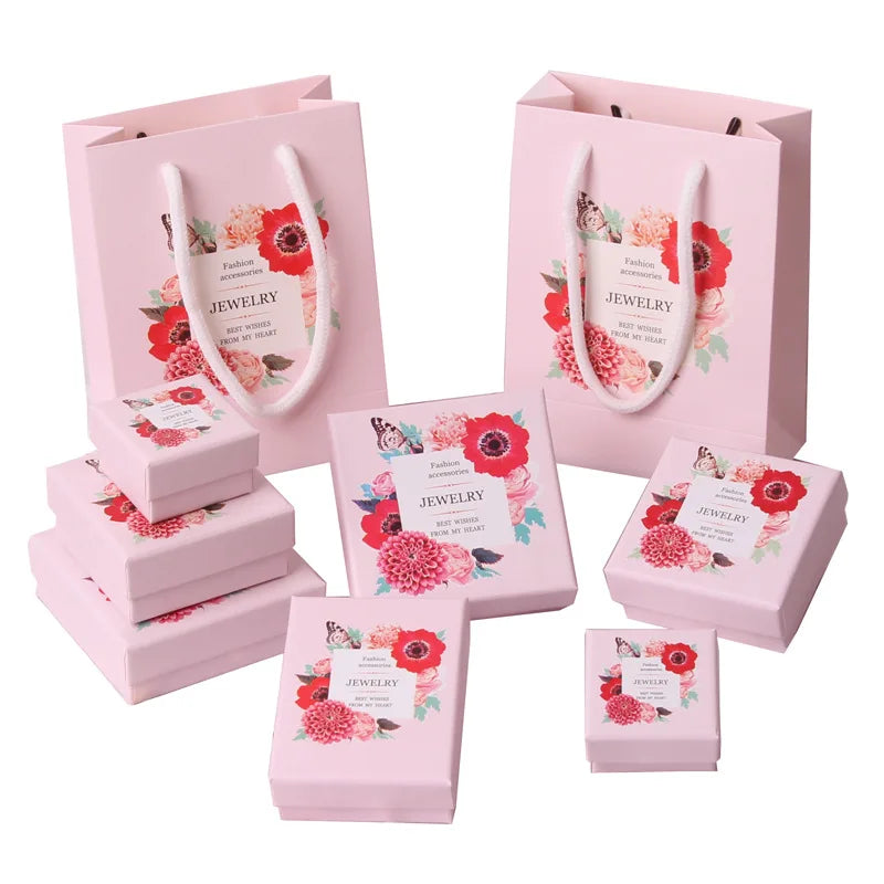 Pink Print 5Sizes Gift Box For Bracelets Earring Ring Necklace