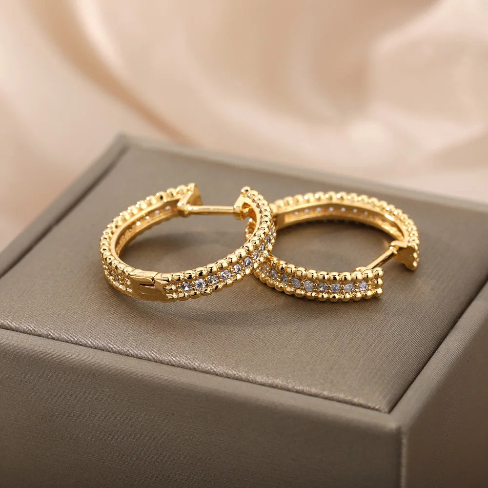 Round Hoop Earrings For Women Gold Color Stainless Steel Earrings 2024 Trend New Wedding Band Couple Jewelry Freeshipping Items