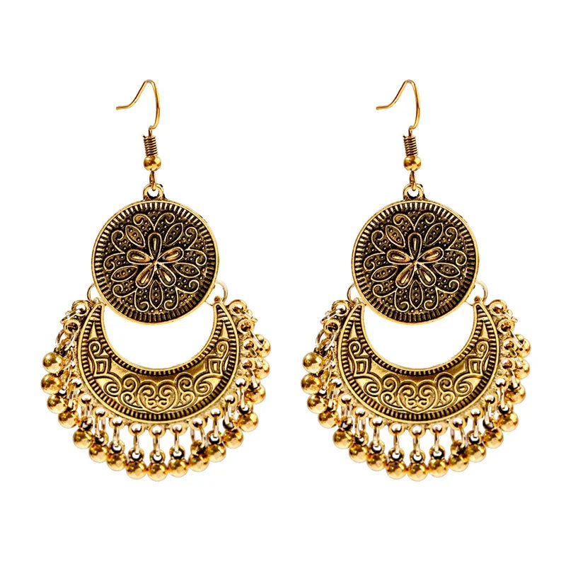 Tibetan Jewelry Silver Color India Geometric Hanging Dangle Drop Earrings Bohemia Bells Jhumka Earrings