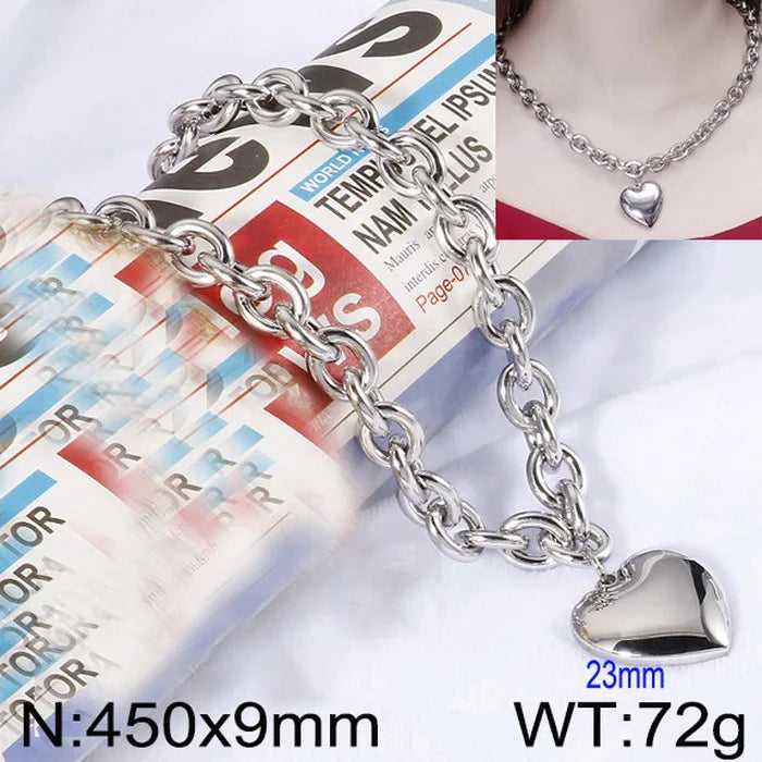 8mm Waterproof Stainless Steel Polished Heart Bracelet and Necklace Set Minimalist Gold Plated Link Chain Trendy Jewelry