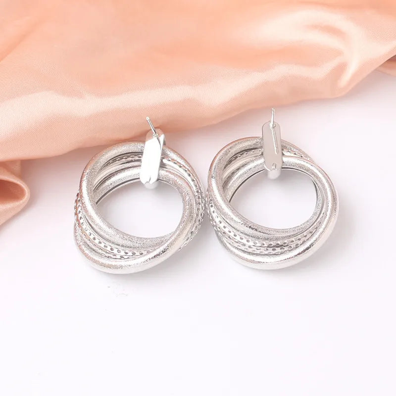 Exaggerated Twisted Dangle Earrings for Women Gold Color Metal Drop Earrings Heavy Multi Circles Earrings pendientes mujer