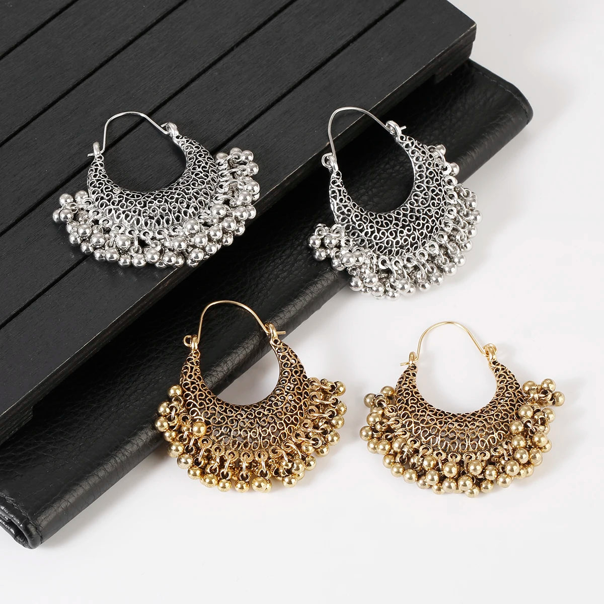 Retro Boho Silver Color Tassel Indian Earrings For Women Orecchini Jewelry Gypsy Flower Ladies Jhumka Earrings