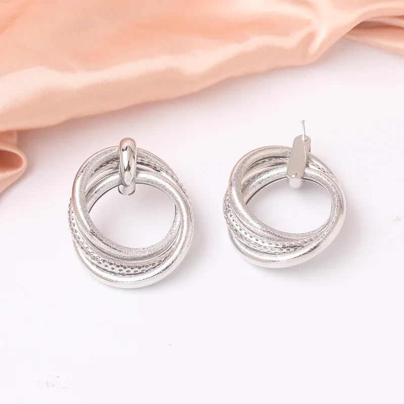 Exaggerated Twisted Dangle Earrings for Women Gold Color Metal Drop Earrings Heavy Multi Circles Earrings pendientes mujer