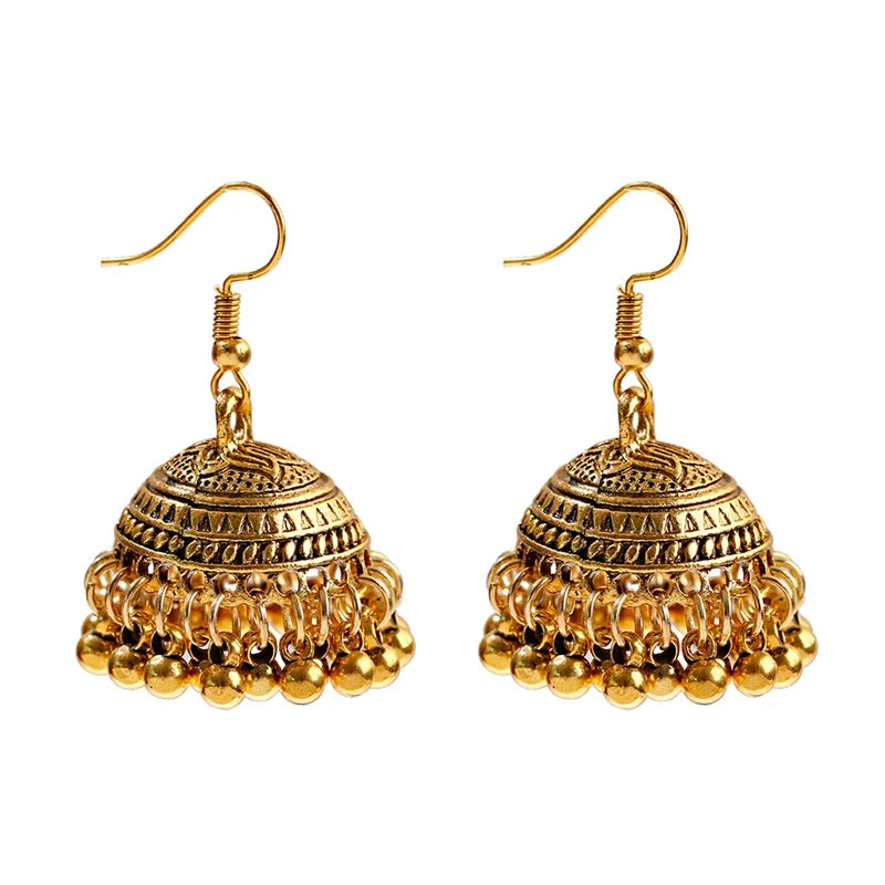 Tibetan Jewelry Silver Color India Geometric Hanging Dangle Drop Earrings Bohemia Bells Jhumka Earrings