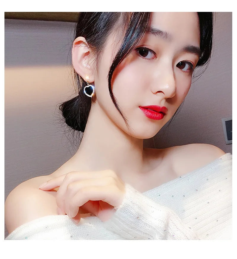 LATS Trend Rhinestone Geometric Drop Earrings for Women Korean Fashion Black Color Dangle Earring 2021 Female Elegant Jewelry