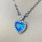 Huitan Vintage Red/Blue Heart Love Necklace for Women Luxury Inlay Bling Cubic Zirconia Elegant Lady's Accessories Party Jewelry