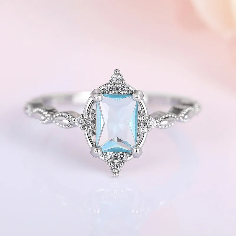 2025 New Fashion Sea Blue Cubic Zirconia Women's Wedding Ring Luxury Engagement Party Elegant   Brilliant Jewelry