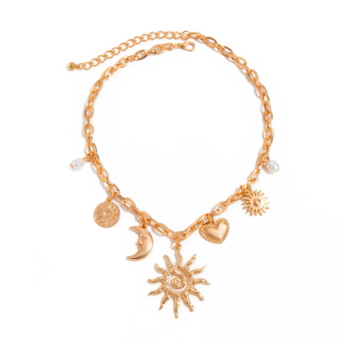 Ingemark 2025 Faddish Vintage Heart Sun Moon Pendant Necklace Trendy Creative Alloy Chains Chokers Necklace Wed Bridal Jewelry