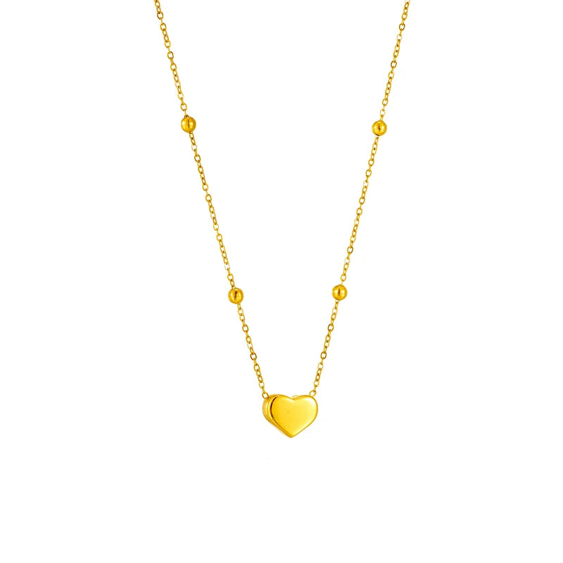 DIEYURO 316L Stainless Steel Gold Color Heart Love Chain Necklace Bracelets For Women Girl New Fashion Non-fading Jewelry Set