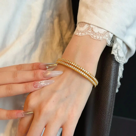 Light luxury fashion 24K real gold half-circle diamond snap bracelet au9999 gold stacked women's jewelry