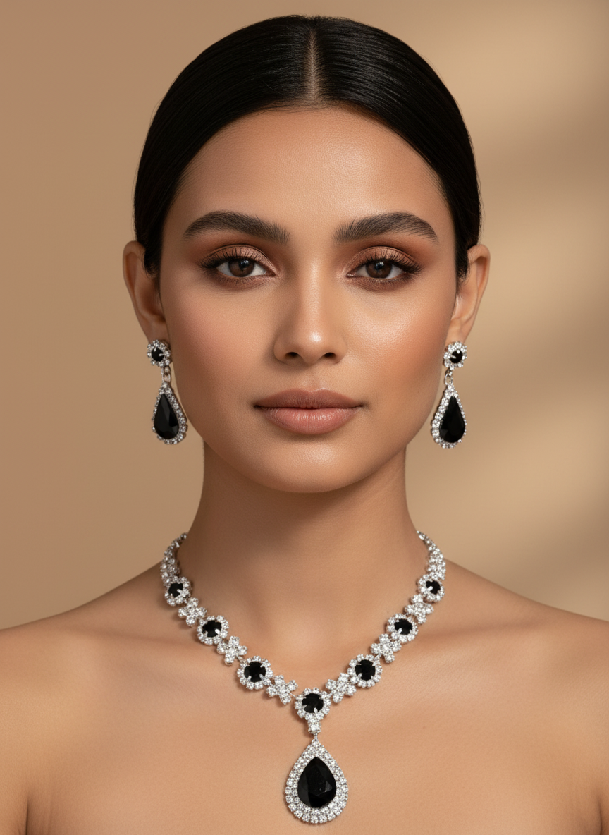 Zenat 3-Piece Crystal Droplet Necklace & Earrings Set