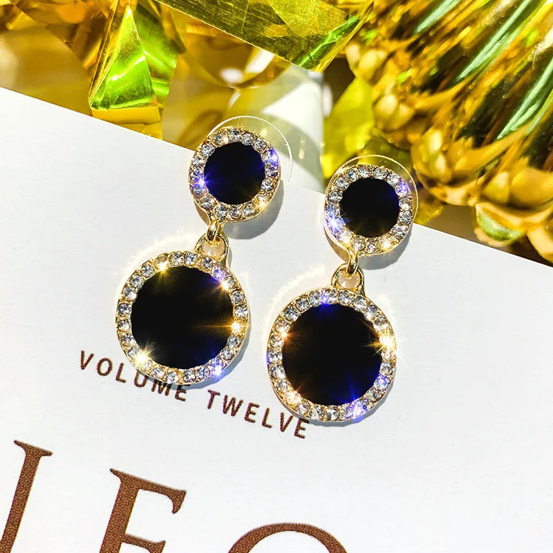 LATS Trend Rhinestone Geometric Drop Earrings for Women Korean Fashion Black Color Dangle Earring 2021 Female Elegant Jewelry