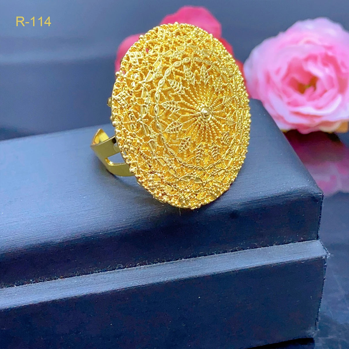 XUHUANG African Jewelry 24K Gold Color Large Women Rings Dubai Ethiopia Luxury Big Ring Suitable For Wedding And Party Gifts