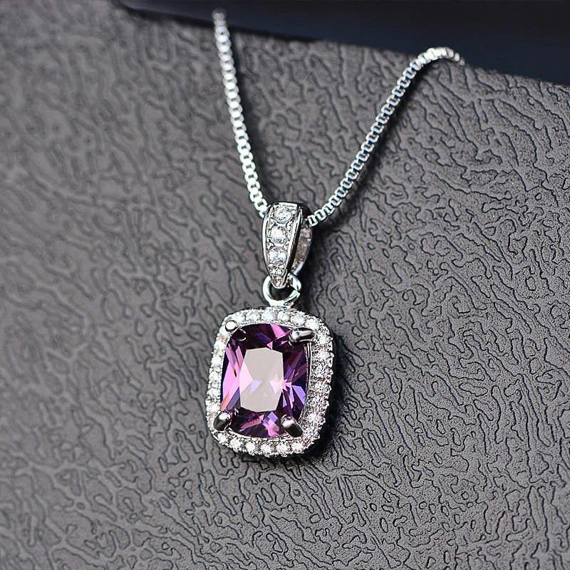 2025 Gorgeous White/Green/Purple/Pink Cubic Zirconia Women Necklace Simple and Elegant Design Female Wedding Trendy Jewelry