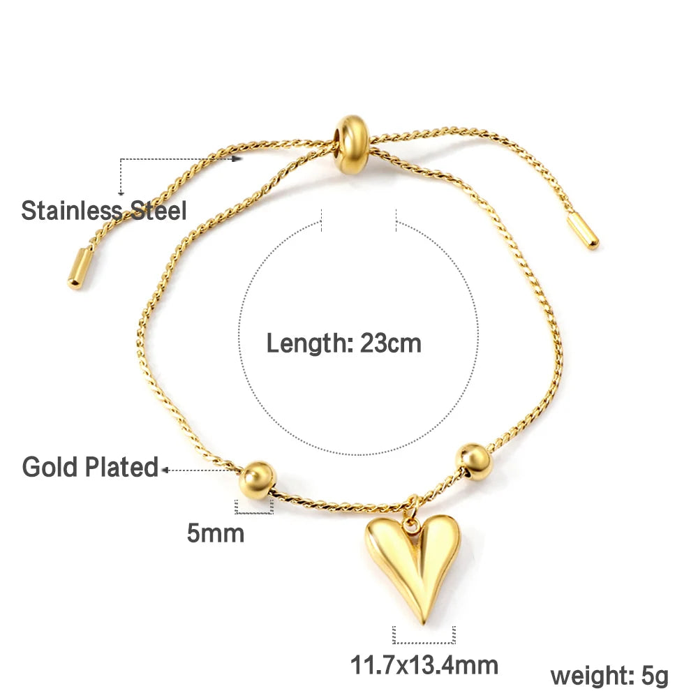LUXUSTEEL Stainless Steel Heart Coin Charm Bracelet for Women Girl Golden Color Cuban Link Chain Bracelet Jewelry Gift 20cm