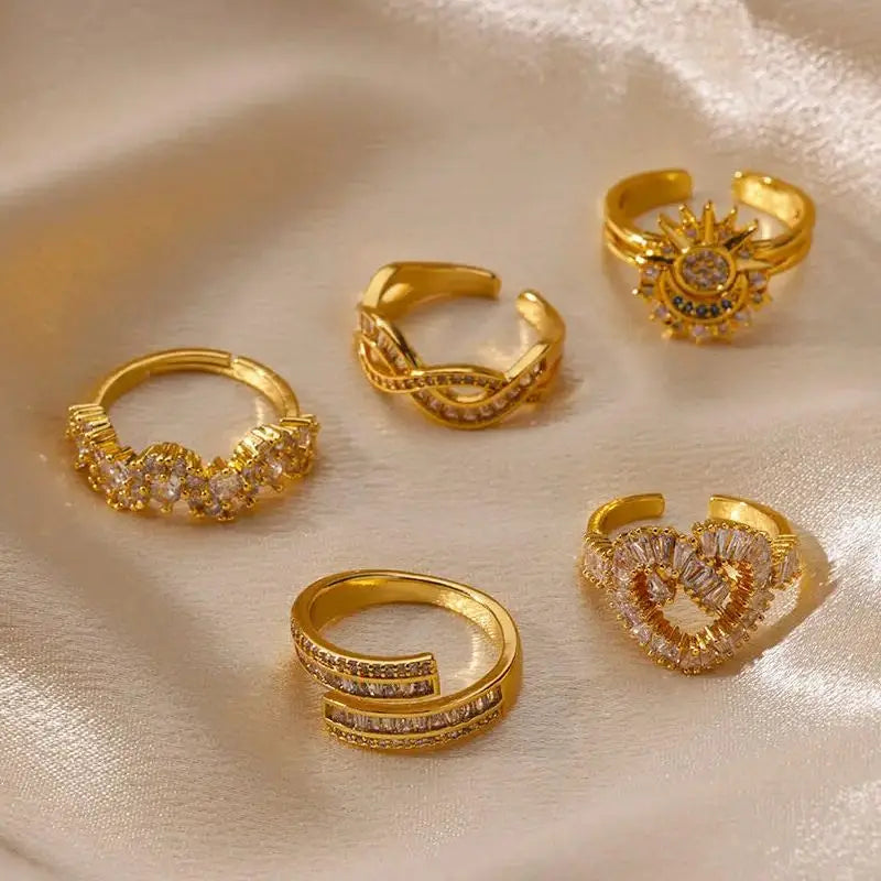 Fashion Zircon Heart Rings for Women Stainless Steel Gold Color Adjustable Wedding Couple Ring Aesthetic Jewelry bague femme