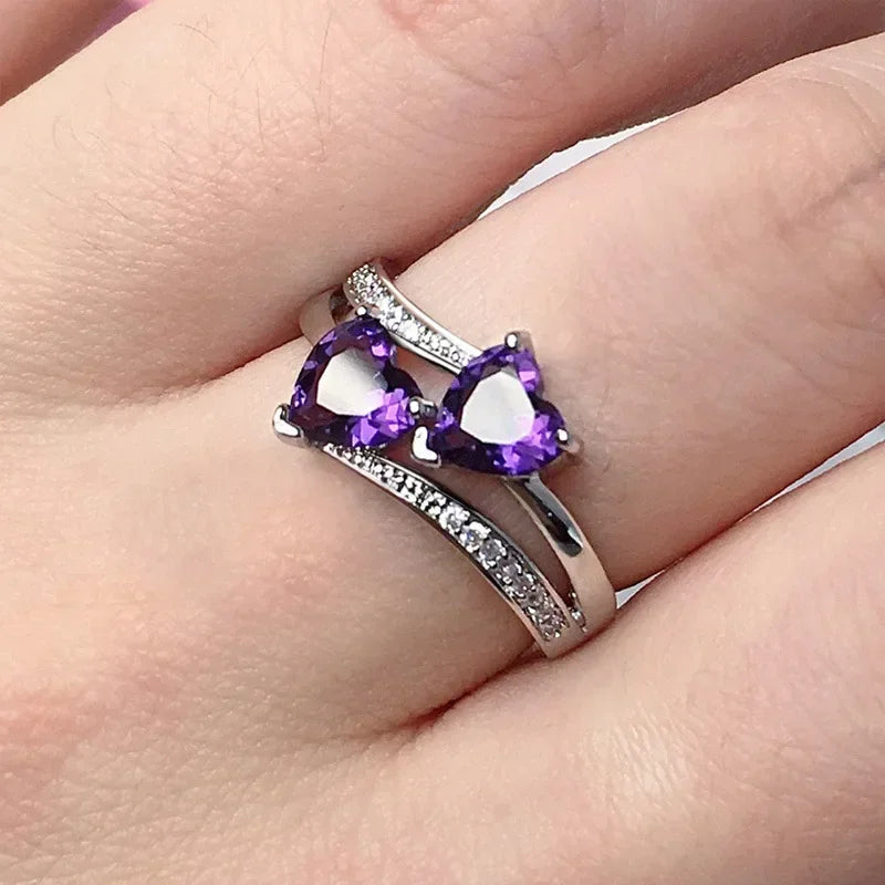 2025 New Purple Cubic Zirconia Ring with Sparkling Square Crystal, High End Women's Personalized Fashion Cocktail Party Jewelry