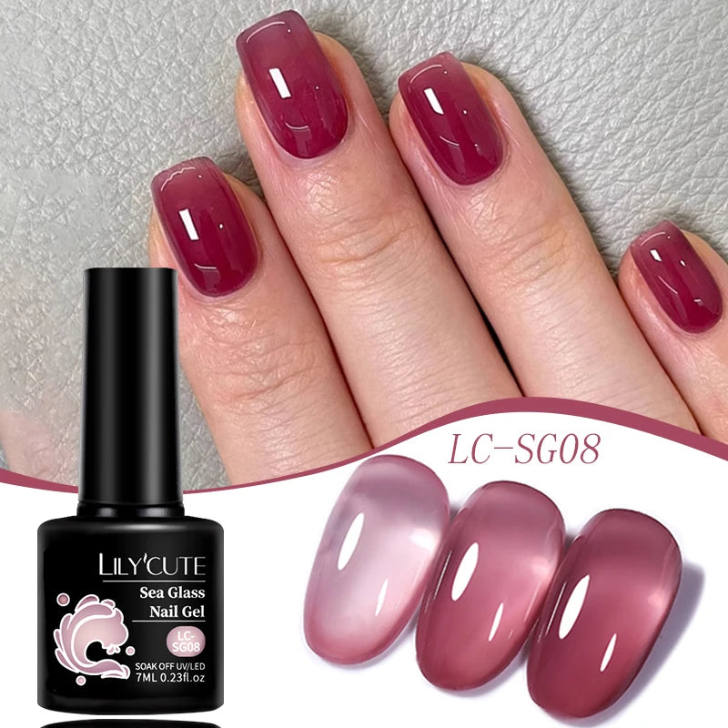 LILYCUTE 7ml Translucent Jelly Gel Nail Polish Autumn Colorful Rose Red Purple Semi Soak off UV LED Nail Art UV LED Gel Varnish
