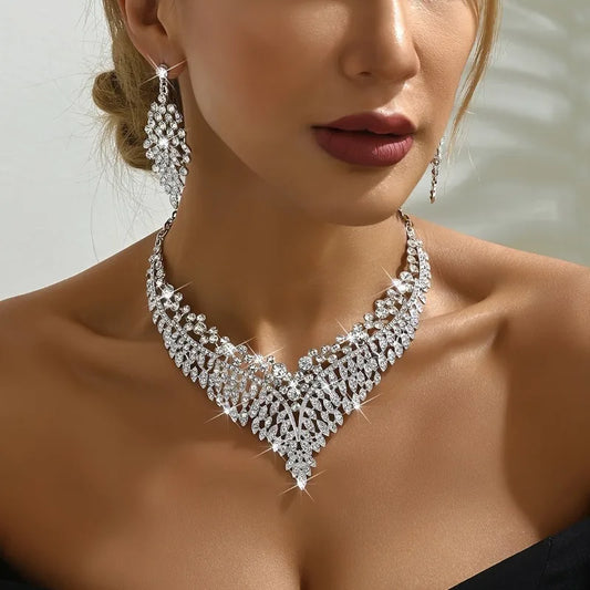 3PC Women's Fashion Trend Starry Sky Conical Leaf Necklace Earrings Jewelry Set Wedding Banquet Party Festival Jewelry Gifts