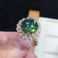 2025 New Luxury High End Party Women's Ring Bright Green Oval Crystal Noble  Retro Style Accessories Gorgeous Gift