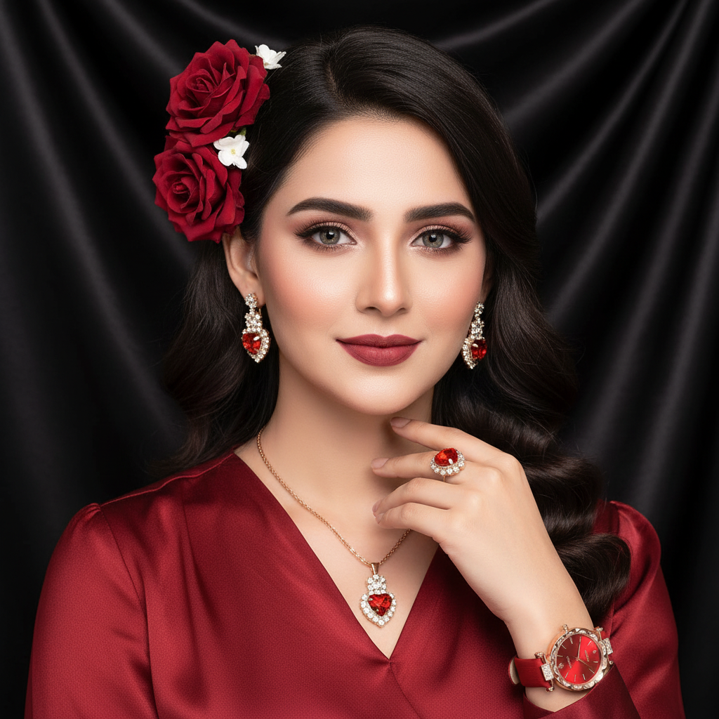 Zenat 5Pcs Set Luxury Rhinestone Watch Quartz Bracelet Set