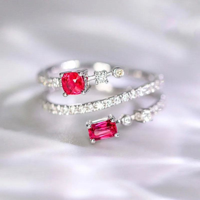 2025 New Elegant Red Corundum Ring with Extra Large Zircon Fashion Party Jewelry Flower Dove Egg Shining First