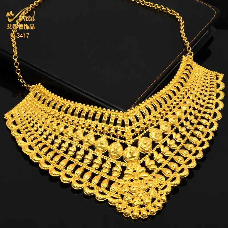 ANIID Luxury Indian Jewelry Sets for Women Party Dubai 24K Gold Color Necklace Set African Wedding Traditional Jewelry Gifts