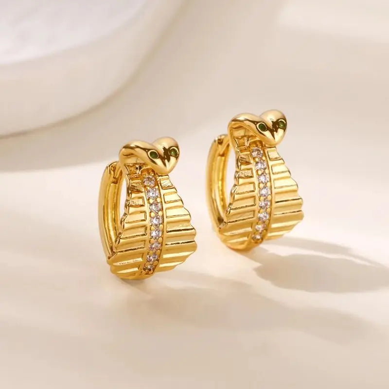 Zircon Geometric Snake Earrings for Women Multi Layered Gold Color Small Hoop Earrings Fashion Ear Piercing Wedding Jewelry