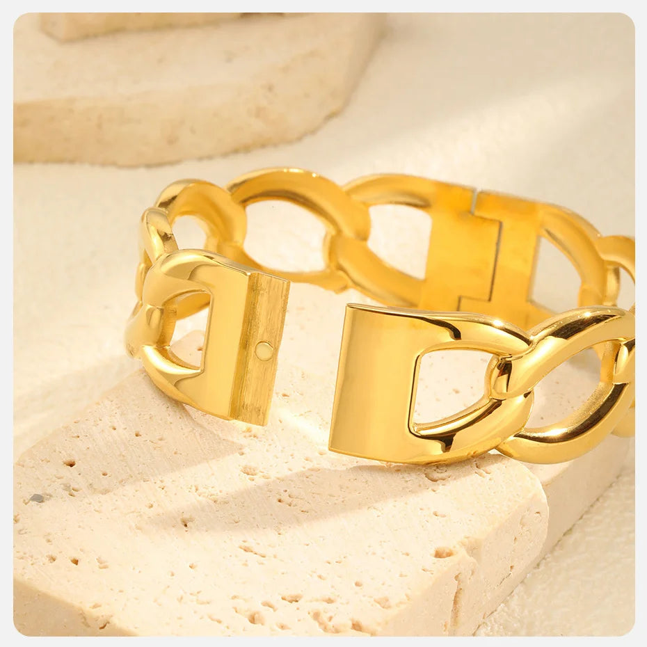 Vnox Romantic Zircon Cuff Bracelet For Women Geometric Fashion Lady Jewelry Stainless Steel Bangles Party Gold Color Never Fade