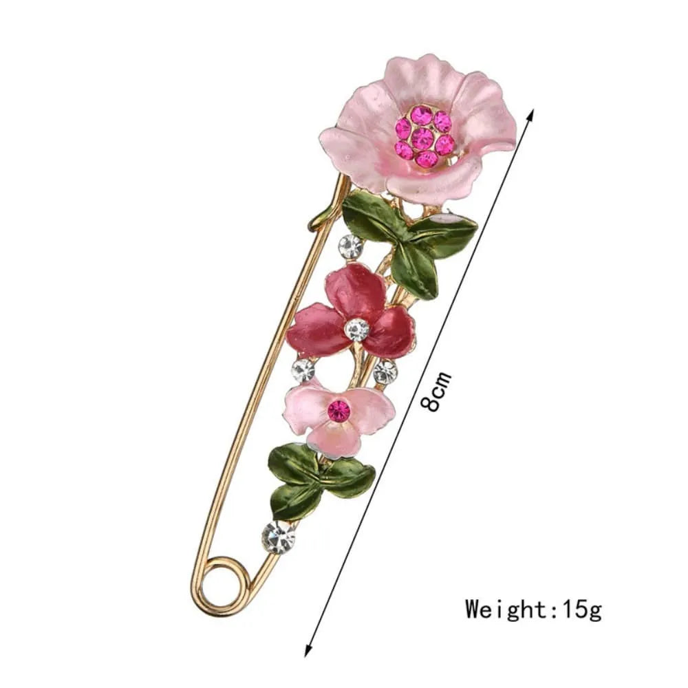 Exquisite Rhinestone Flower Brooches Leaf Metal Lapel Pins Women Clothes Jewelry Accessories