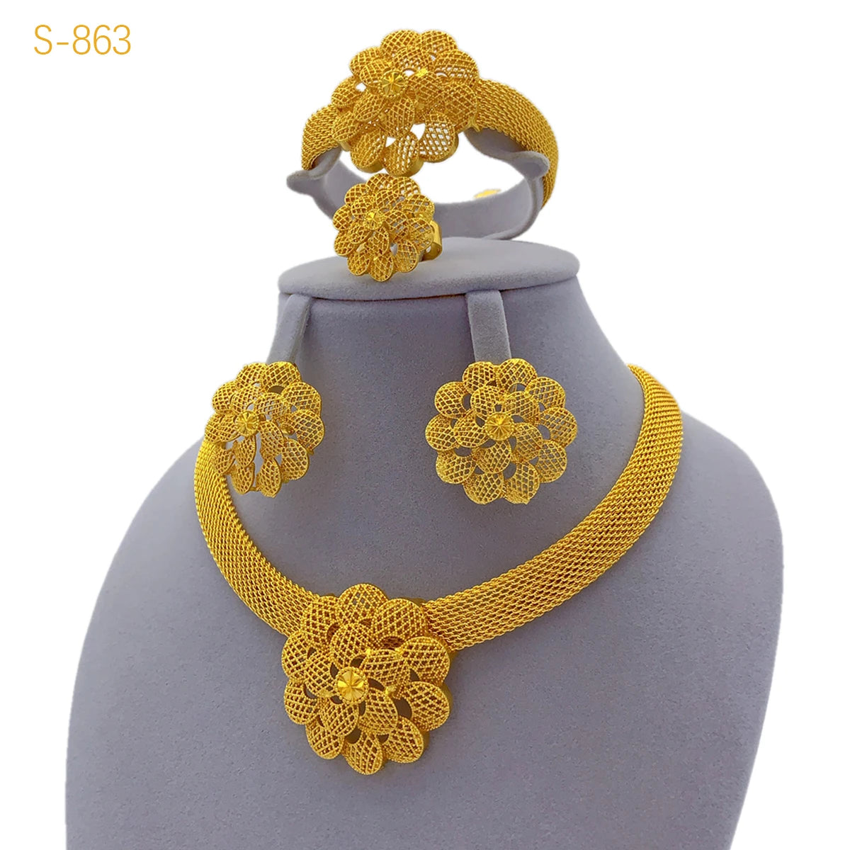 XUHUANG Luxury Flower Necklace Sets For Women Wedding Dubai Gold Plated African Jewelry Set Indian Jewellery Anniversary Gifts